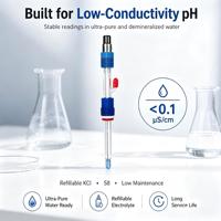 Électrode pH pour pH-mètre, test d'eau ultra pure, capteur de faible conductivité, électrolyte KCl, type BNC, personnalisable OEM ODM