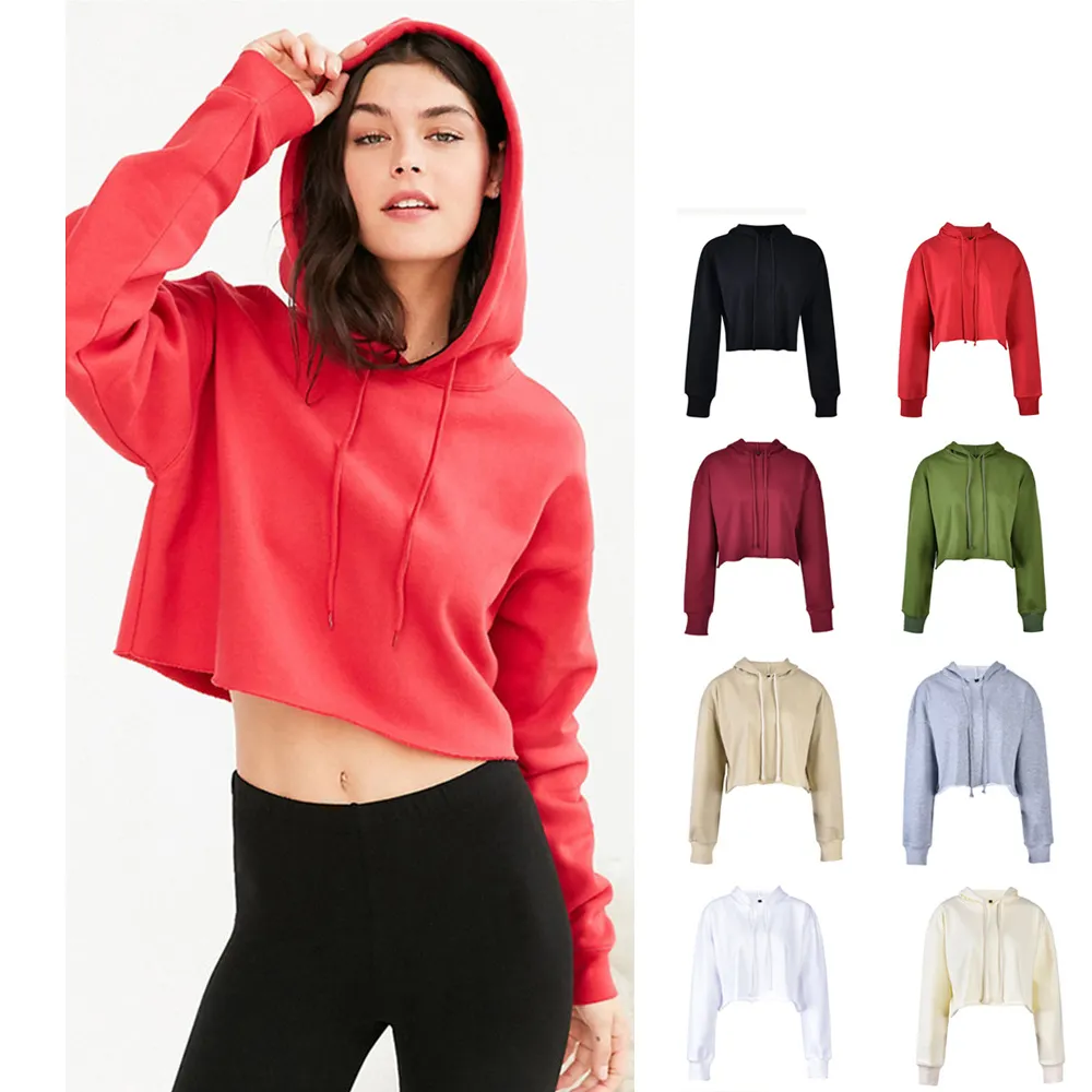 2020 KCOA 뜨거운 판매 패션 100% 코튼 일반 여성 자른 후드 작물 스웨터 까마귀