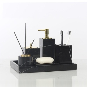 SH STONE <span class=keywords><strong>6</strong></span> Pcs Creative Silver Black Marble <span class=keywords><strong>Nero</strong></span> Marguina Juego de accesorios de baño - Product Image 1