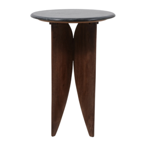 Tavolino Rotondo con Base in Legno di Mango e Piano in Pietra, Decorativo per Soggiorno e Camera da Letto in Spazi Ristretti - Product Image 1