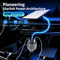Cargador de Coche 3 en 1 de 60W para Starlink Mini, Adaptador de Corriente para Coche con Múltiples Puertos DC+USB-A+USB-C para Encendedor de Cigarrillos