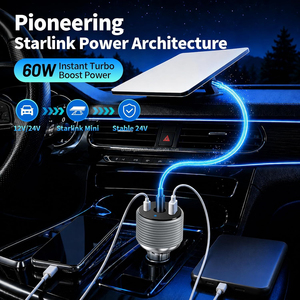 ที่ชาร์จในรถยนต์ 3-in-1 <span class=keywords><strong>60W</strong></span> สำหรับ Starlink Mini, อะแดปเตอร์จ่ายไฟในรถยนต์แบบหลายพอร์ต DC+USB-A+USB-C สำหรับที่จุดบุหรี่ - Product Image 3