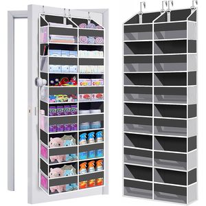 Organisateur de porte suspendu 6 niveaux, 12 poches frontales, 12 poches en filet, gris foncé, rangement mural à suspendre derrière la porte - Product Image 1