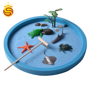 Vente en gros d'usine de jardins zen avec plateau rond et accessoires d'animaux marins, mini kit de jardin zen avec panneau pour bureau - Product Image 2