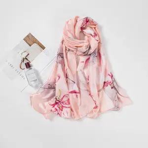 Écharpe en soie avec broderie pour femme, châle, impression numérique universelle, haut de gamme, broderie quatre saisons, nouveauté 2020