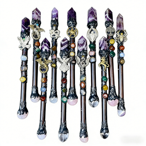 Wholesale Crystal Craft Natural High Quality Crystal Scepter Mixed-material Magic Wand for Decoration&gift