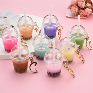 Acryl Nachtlicht Floating Bubble <span class=keywords><strong>Tea</strong></span> Schlüssel bund Niedlich Moving Liquid <span class=keywords><strong>Milk</strong></span> Tee tasse Schlüssel halter Tasche Anhänger Schlüssel anhänger - Product Image 1