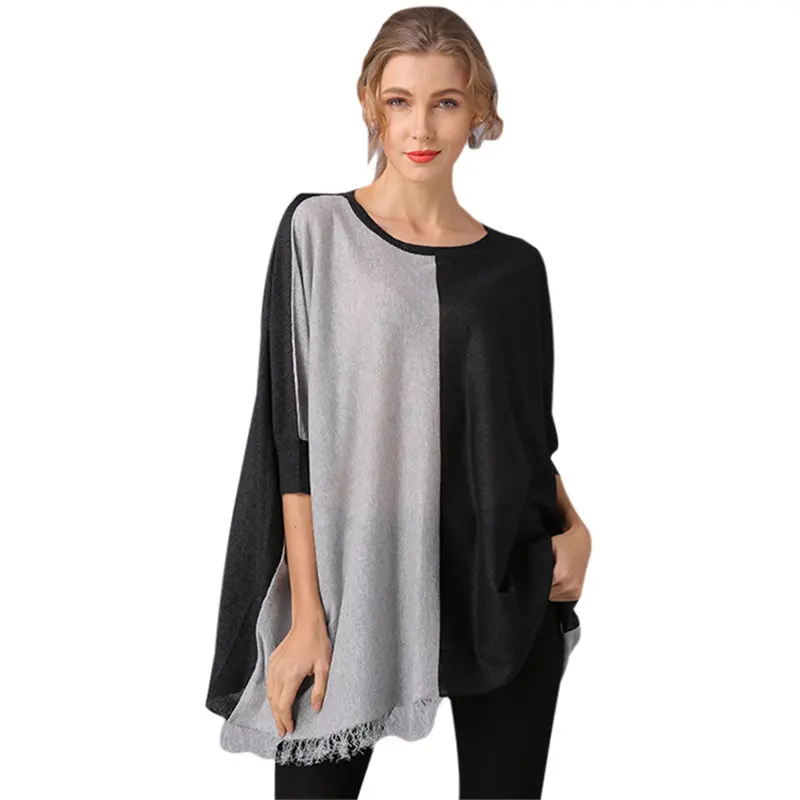 Manufacturer loose knitwear women crew neck drop shoulder batwing sleeve jumper oversized sweater