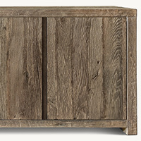 Meuble TV Rhoohill personnalisé en bois massif de style vintage américain, 4 portes avec 3 tiroirs, console multimédia en chêne recyclé