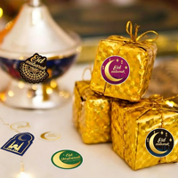 Autocollants Jubaolong Eid Mubarak pour boîte cadeau |   Étiquettes adhésives personnalisées imperméables Ramadan Kareem en rouleau pour l'emballage de biscuits et de bonbons