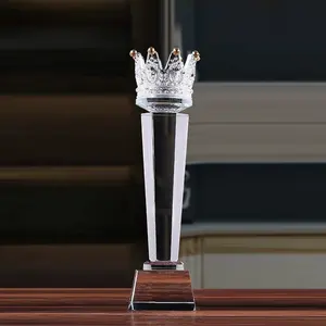 Logo kustom Model Penghargaan kaca kosong grosir trofi mahkota kristal kreatif