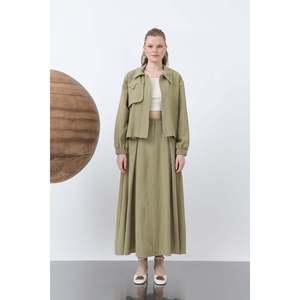 Puane Women's Elegant Light Khaki Skirt Set with Hidden Placket Zipper, <b>Flowy</b> Fabric, Feminine Cut for Business and Events - Product Image 2