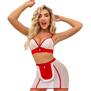 Высококачественный сексуальный костюм медсестры на День святого Валентина, тонкий полиэстер, комплект нижнего белья для взрослых, косплей, для женщин, для вечеринок, платье горничной - Product Image 6