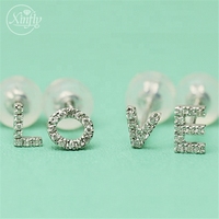 Xinfly dos plat femme bijoux de mode diamant naturel pur 14k 18k or Mini initiale Alphabet lettre boucle d'oreille
