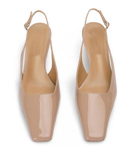 Fabricación Sling Back Small Short Heels Square Toe Pumps <span class=keywords><strong>Beige</strong></span> <span class=keywords><strong>Charol</strong></span> Low Kitten Heel <span class=keywords><strong>Zapatos</strong></span> de tacón de lujo para <span class=keywords><strong>mujer</strong></span> - Product Image 2