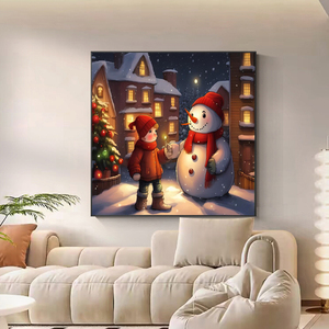 Decoración Navideña para Pared, Lienzo con Diseño de Trenito y Santa Claus, Impresión Digital de Paisaje Invernal con Luna, Nieve y Muñeco de Nieve - Product Image 3