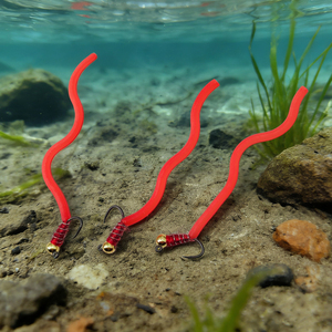 Esca Artificiale a Forma di Verme con Perline di Tungsteno # 12 Mosche Artificiali Senza Ardiglioni, <span class=keywords><strong>Esche</strong></span> Bioniche Affondanti in Silicone per la Pesca a Mosca di Trota e Persico in Acque Dolci - Product Image 6