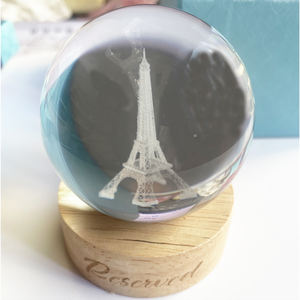 Lámpara de noche artística 3D luminosa Torre Eiffel bola corazón nube LED luces de noche esfera de cristal escritorio decoración del hogar cristal antiguo - Product Image 6