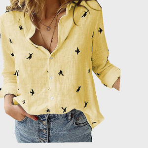 Elegante algodón Casual sólido botón solapa blusas camisas otoño mujeres camisas de lino manga larga suelta Tops - Product Image 2