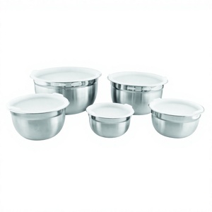 Juego de cuencos para mezclar alemanes de 5 piezas Premium de acero inoxidable con tapa de bloqueo interior y diseño clásico elegante - Product Image 1