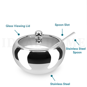 Pots à condiments brillants et polis pour servir le sucre, le poivre, le sel, les épices, bol à sucre en acier inoxydable avec couvercle et cuillère - Product Image 4