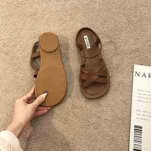 2026 New Arrival Women Flat Breathable Sandals <b>Soft</b> Girl Student Fairy Roman Style Summer Vacation Beach <b>Shoes</b> - Product Image 4