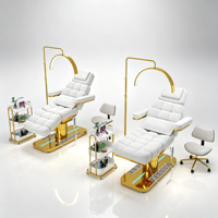 Fauteuil de soin esthétique en tissu avec base en métal doré, réglable en hauteur, inclinable et rotatif, pour spa facial et cosmétique