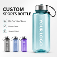 Bouteille d'eau de sport à large ouverture de 32 oz en Tritan sans BPA, écologique, anti-fuite, avec bouchon métallique, personnalisable avec logo, pour activités de plein air et fitness