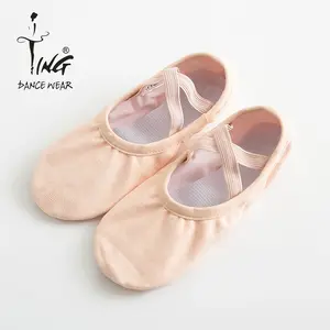 Sepatu dansa balet anak-anak, Kanvas katun uniseks desain Slip On dengan lapisan kain lembut nyaman untuk anak perempuan