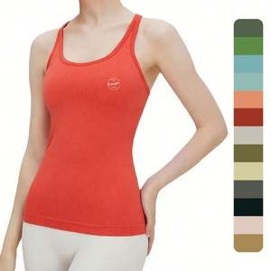 Camiseta sin Mangas Ajustada de Canalé para Mujer, Deportiva, para Gimnasio, con Espalda Cruzada, Estampado, Algodón, Elastano, Tejido de Punto, Camisetas sin Mangas Lisas de Canalé para Mujer - Product Image 1