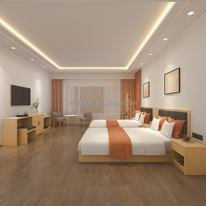 OEM Factory Supply Cheap Price Custom Business Hotel Room Furniture King <b>Queen</b> <b>Size</b> Wood Panel <b>Bed</b> Frame With Two Nightstands - Product Image 5