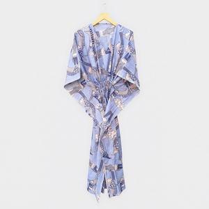 Robe kimono bleue à imprimé animal pour femme, col en V, manches mi-longues, longue tenue de plage - Product Image 1