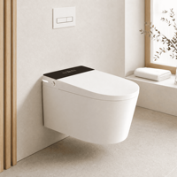 Toilette intelligente en céramique avec bidet intégré, télécommande, chasse d'eau automatique et capteur pour salles de bain modernes – Projet d'équipement sanitaire