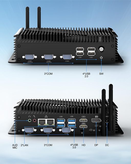 Industrial Chassis Embedded Mini PC Core I3/i5/i7 Windows 11 Pro Dual 2.5Gbps Ethernet Wide Voltage DC 9V-36V 8GB/16GB/32GB RAM