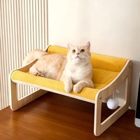 Hamac pour chat en bambou de style japonais, planche à gratter pour chat en bois avec coussin lavable et amovible