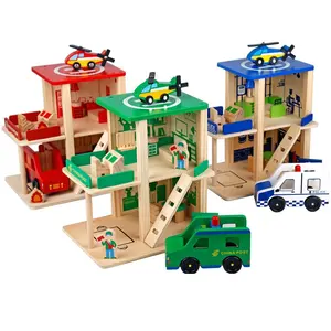 Kinder 3 Farbe Parkhaus Holz spielzeug Feuerwache für den Großhandel