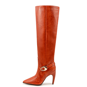 Large Size 47 High <b>Hook</b> Heels Wide Fit Long Boots Metal Buckles Dress Stiletto <b>Shoes</b> Women's Solid Knee High Booties - Product Image 1