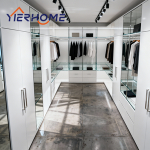 Armoire Walk-In Blanche en Contreplaqué + Portes en <span class=keywords><strong>PVC</strong></span> + Espace de Suspension Ouvert et Miroir de Dressing – Vente Directe Usine - Product Image 3