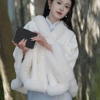 Élégant châle-cardigan classique de style chinois, chaud et doux, en fausse fourrure recyclable pour femme, idéal pour l'hiver