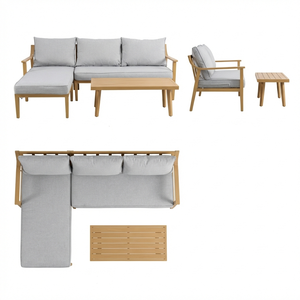 Ensemble <span class=keywords><strong>de</strong></span> canapés d'extérieur en <span class=keywords><strong>aluminium</strong></span> finition teck, mobilier <span class=keywords><strong>de</strong></span> <span class=keywords><strong>salon</strong></span> sectionnel moderne en forme <span class=keywords><strong>de</strong></span> L avec table basse pour villa et parc - Product Image 5