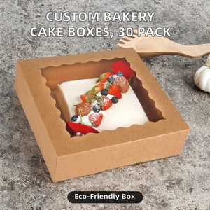 กล่องกระดาษคราฟท์สีน้ำตาลสำหรับบรรจุภัณฑ์เบเกอรี่ เค้ก และขนมหวาน ขนาด 25.4*25.4*6.4 ซม. จำนวน 30 ชิ้น/ชุด ผลิตจากวัสดุรีไซเคิล เป็นมิตรต่อสิ่งแวดล้อม - Product Image 2