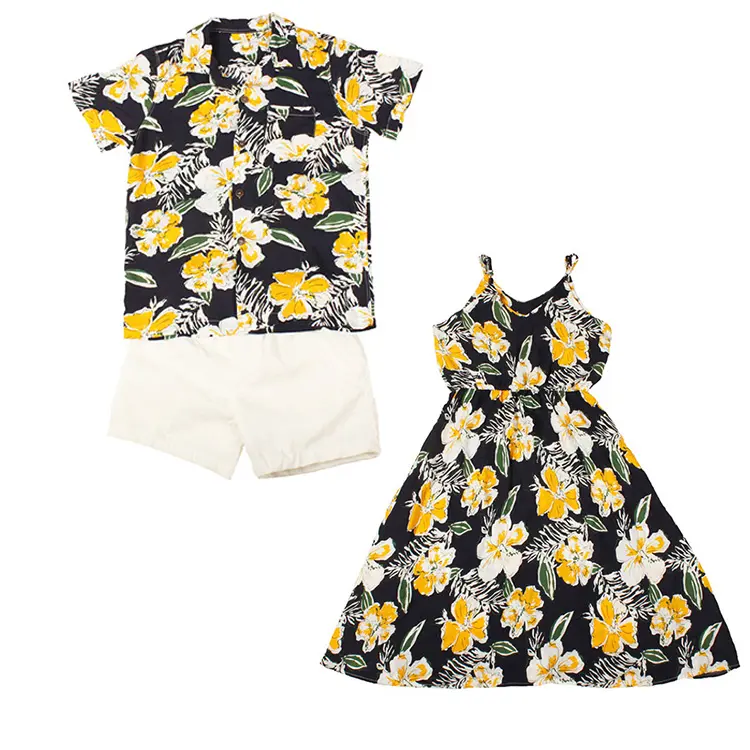 Parent-Child Clothing Sets Mother Daughter Beach Wear Dress Shirt Family Couple Matching Outfits