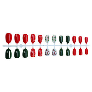 Best-seller mondial Hot-selling Hot-selling sur le thème de Noël Candy Cane Short Round Shiny Nail Tips 24 Pièces - Product Image 4