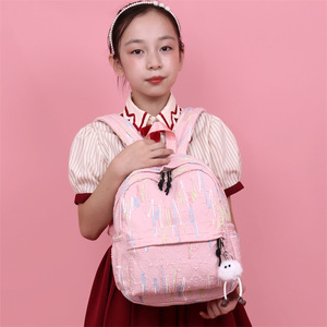 Colorful Embroidered <b>Backpack</b> For Girls 14 In Large Capacity <b>School</b> Bag With Cute Pom Pom Charm - Product Image 2