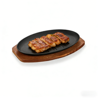Plaque de cuisson ovale en fonte avec base en bois, antiadhésive, pour steak, idéale pour la maison, les restaurants et les barbecues – Offre Spéciale