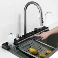 Évier de cuisine moderne multifonctionnel 2024 à 4 trous en acier inoxydable 304 brossé avec robinet cascade et pluie, ensemble complet