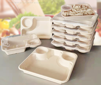Vaisselle jetable en pulpe de canne à sucre, assiettes rectangulaires pour hot-dogs, plateaux à gâteaux, boîtes à pain avec couvercles, boîtes à emporter biodégradables