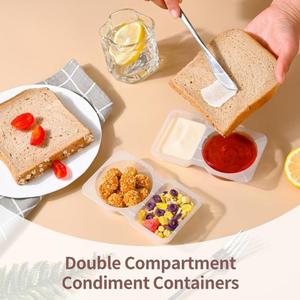 Contenant à collation et condiments réutilisable à double compartiment avec couvercle <span class=keywords><strong>pour</strong></span> sauce chili à la <span class=keywords><strong>vinaigrette</strong></span> et ingrédients à emporter - Product Image 4