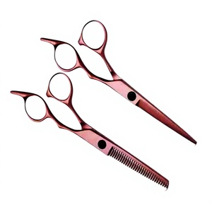 Juego de Tijeras de Peluquería Profesionales de Acero Inoxidable Color Oro Rosa con Mango Largo para Diestros, Tijeras de Corte y Entresacado (30 Dientes) - Product Image 1