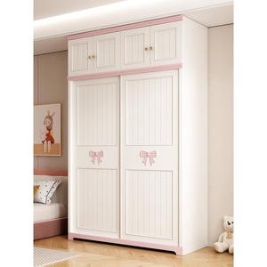 <span class=keywords><strong>Armadio</strong></span> con Ante Scorrevoli e Armadietto Superiore per <span class=keywords><strong>Cameretta</strong></span> Bambini, Guardaroba a Due Ante Rosa per Camera da Letto delle Bambine - Product Image 2